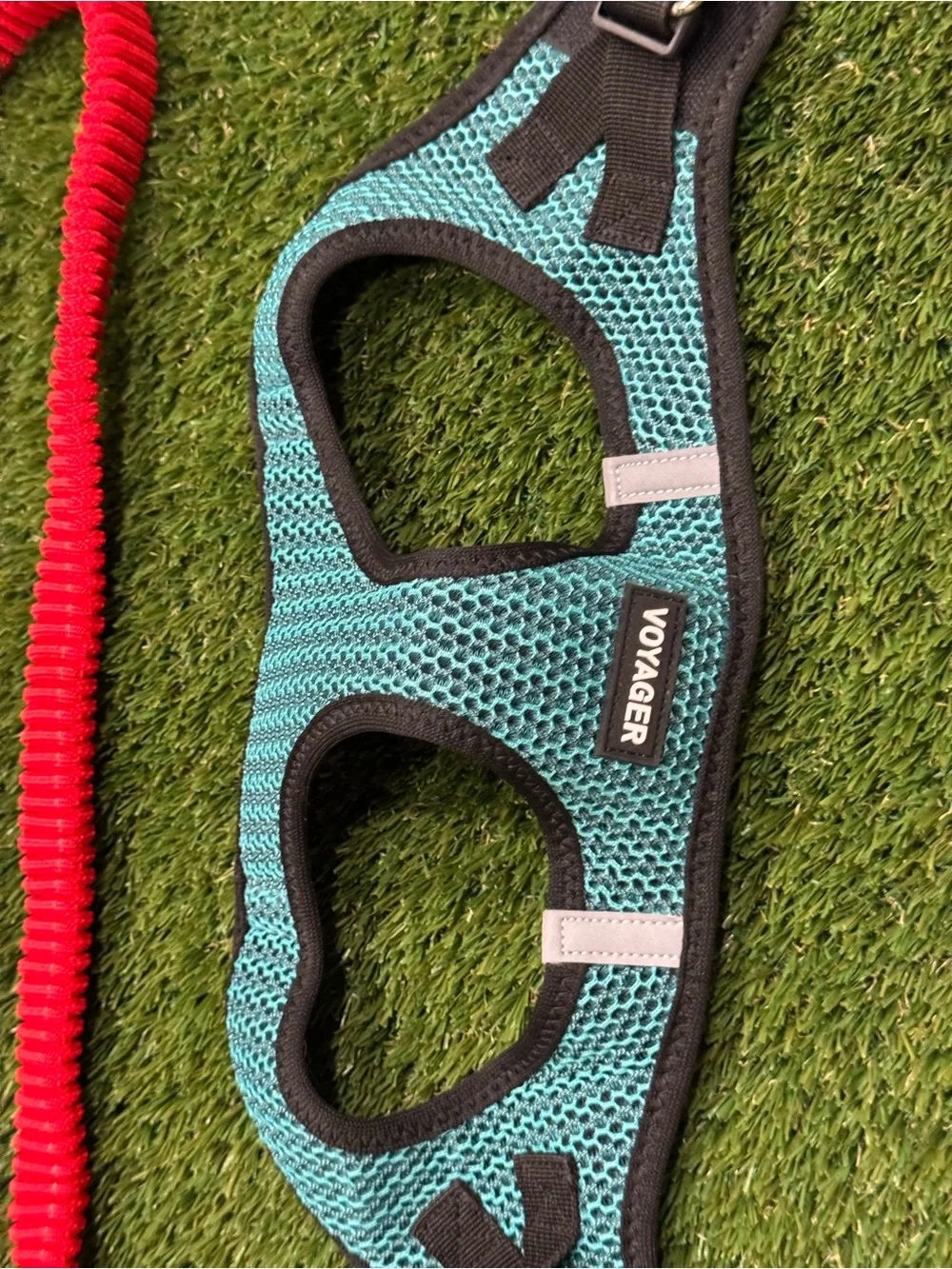 Dog Harness Leash Combo Set Aqua Teal Mesh Voyager ‎ Red Step-In Size Medium